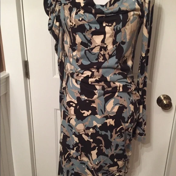 ALICE BY TEMPERLEY DRESS SHEATH BLUE CREAM ABSTRACT RUCHED Size 6